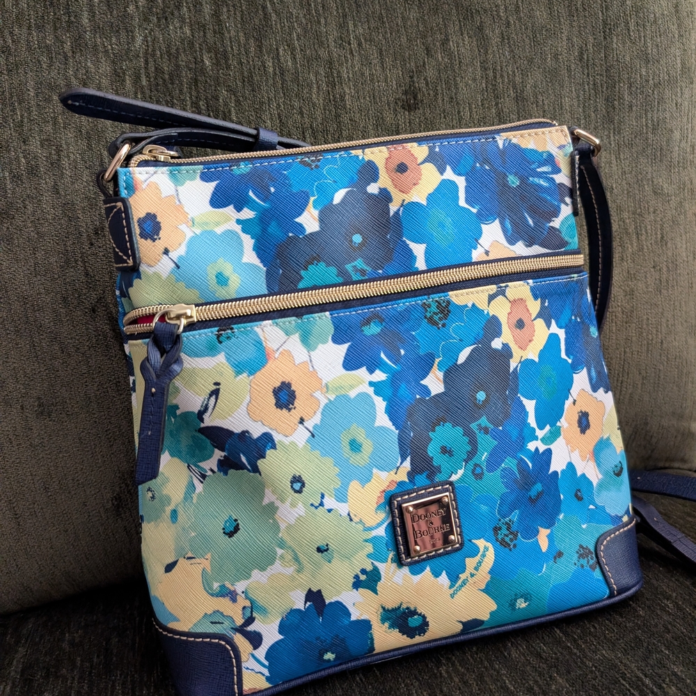 Dooney & Bourke Blue Floral Crossbody with Navy Trim